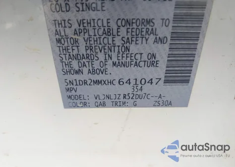 2017 Nissan Pathfinder Platinum from USA, damaged, VIN 5N1DR2MMXHC641047